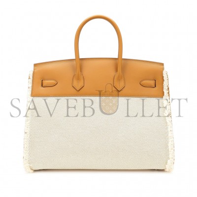 HERMÈS MASTER BIRKIN 35 SWIFT LEATHER CANVAS SESAME TASSEL SILVER BUCKLE H082686CK23 (35*25*18cm)